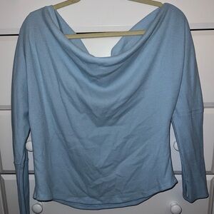 Free People Baby Blue Off the Shoulder Waffle Long Sleeve with Thumbholes